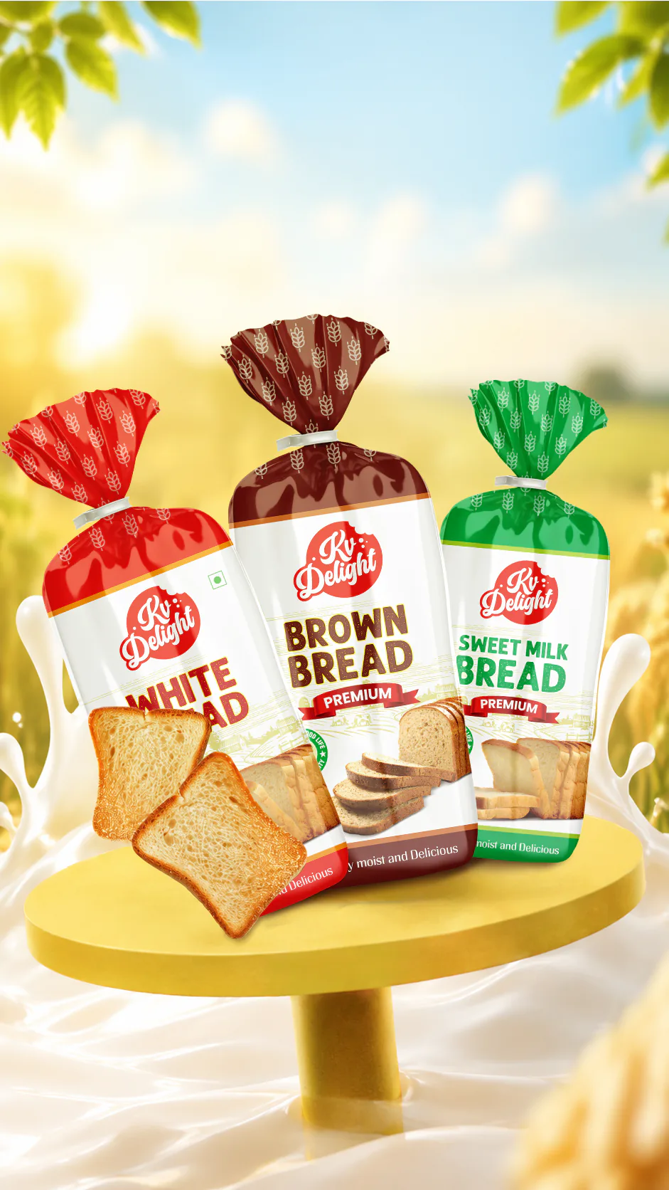 Side and back view of Bread package design for KV Food Products, Kannur showing packaging details and print finish