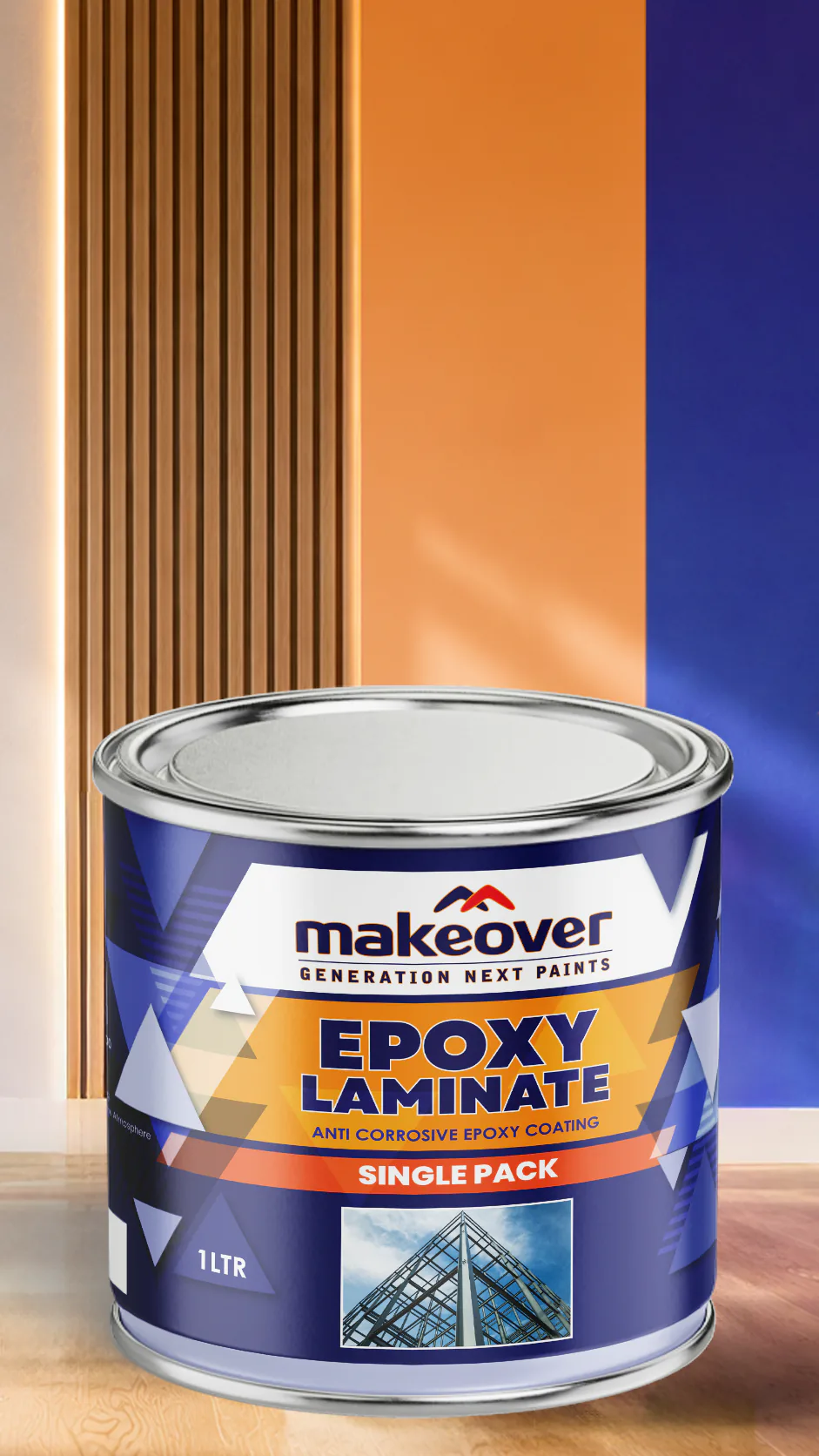 Side and back view of Paint Container design for Makeover Paints Pvt. Ltd. showing packaging details and print finish