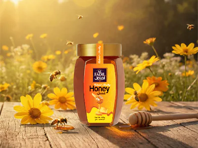 Honey Bottle label design for Ozone Foodstuff Trading LLC, UAE food packaging design