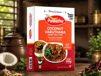 Coconut Varuthara duplex box design for Ponkathir Foods Pvt. Ltd., Palakkad food packaging design