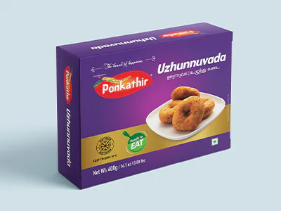 Uzhunnuvada duplex box design for Ponkathir Foods Pvt. Ltd., Palakkad food packaging design