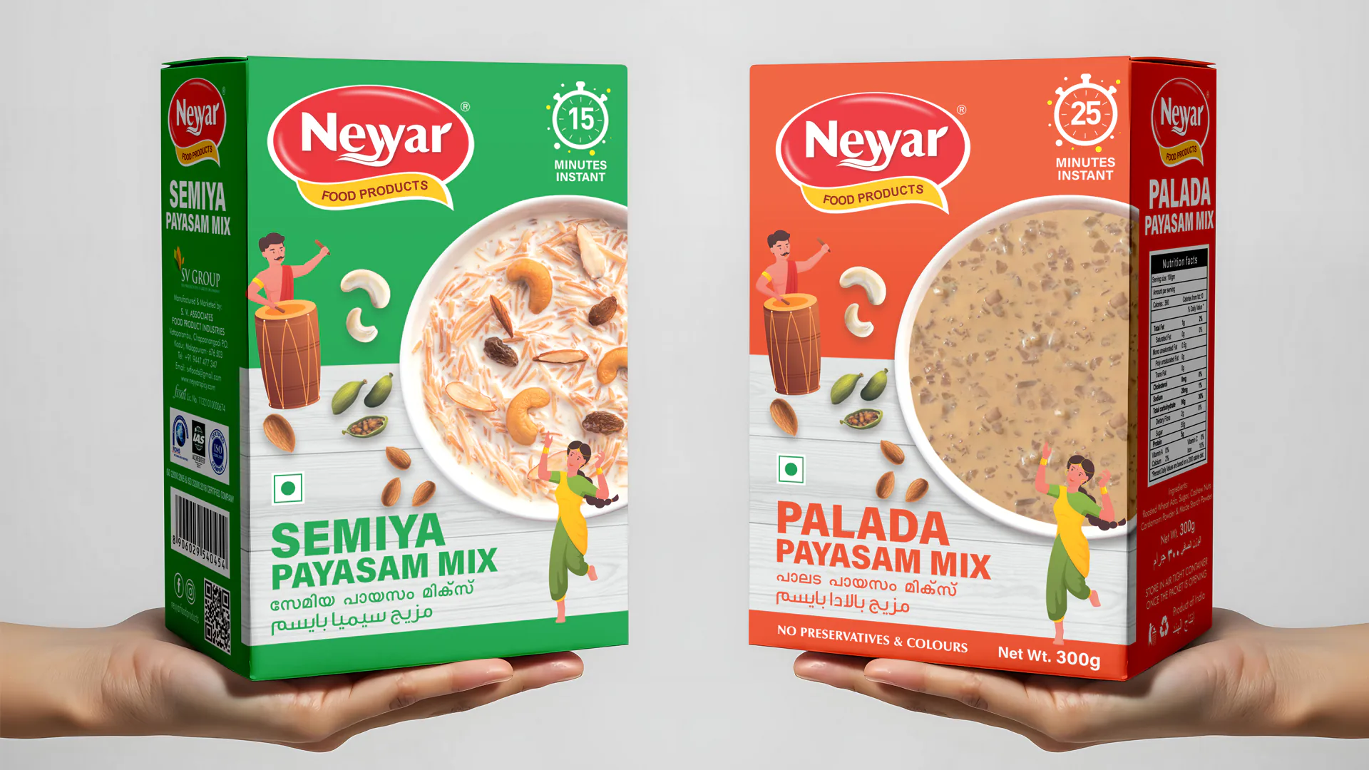 Front view of Payasam Mix duplex box packaging design created for SV Group, Malappuram, featuring branded label and food grade box packaging layout